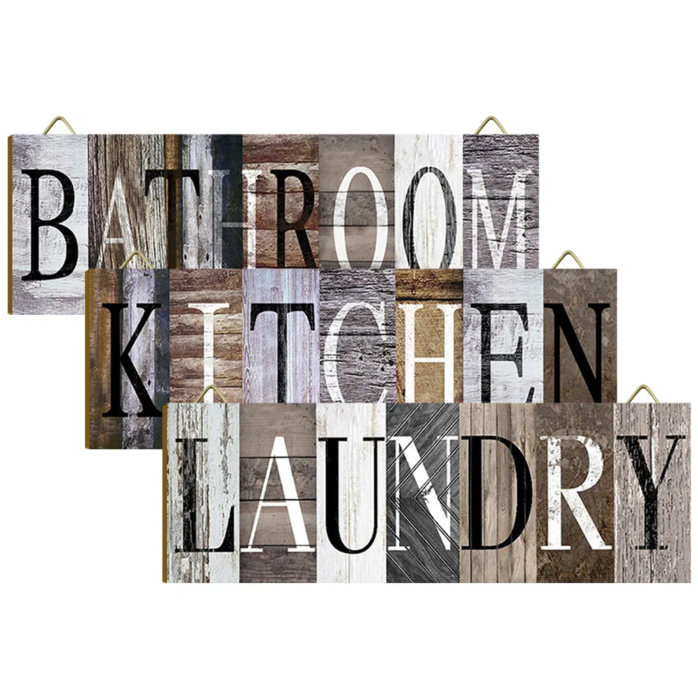 

3Pcs Rustic Wooden Hanging Sign Vintage Decorative Laundry Room Kitchen Bathroom Wall Plaque Farmhouse Style Wall Decor