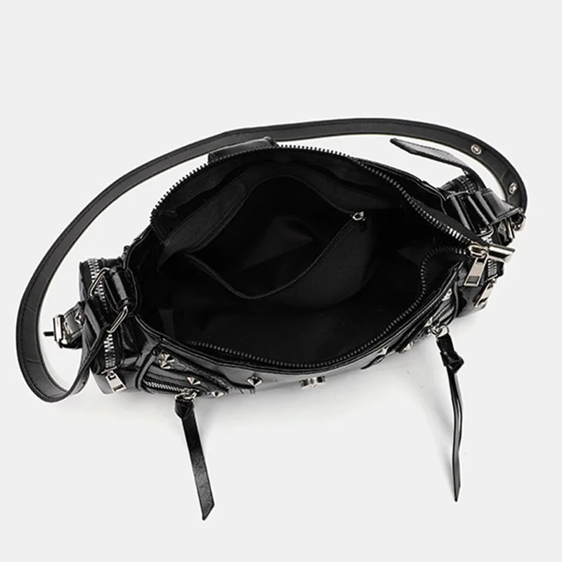 Y2k Punk Vintage Shoulder Purse Women Leather Gothic Rivet Handbag