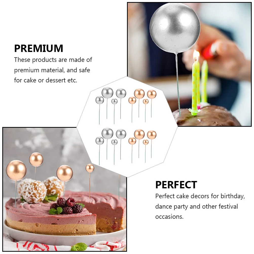 

40 Pcs Cake Decoration Ornaments Baking Birthday Decorations Foam Balls Silver Golden Shape Wedding Toppers