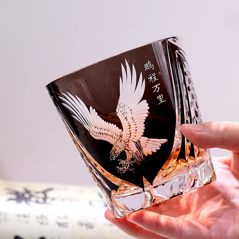 

Engraved Old Fashioned Glasses Whisky Glass Vintage Personalized Eagle Pattern Glassware 320ml