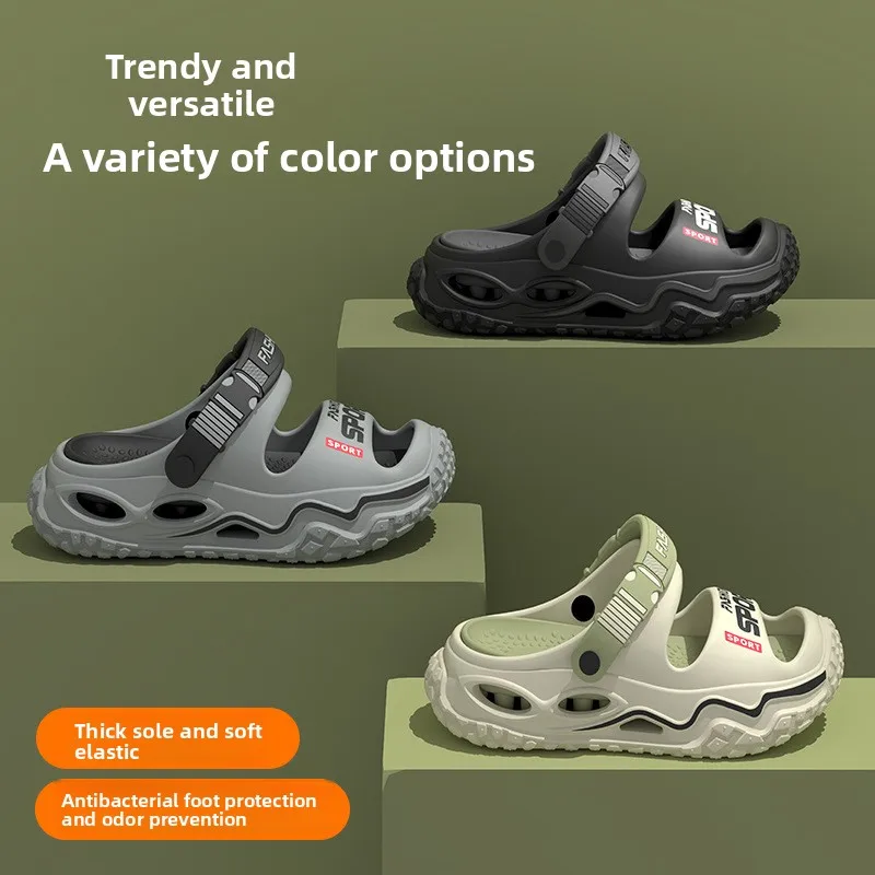 Men's summer new anti-slip, wear-resistant, soft-soled, closed-toe slippers with a thick sole for added height