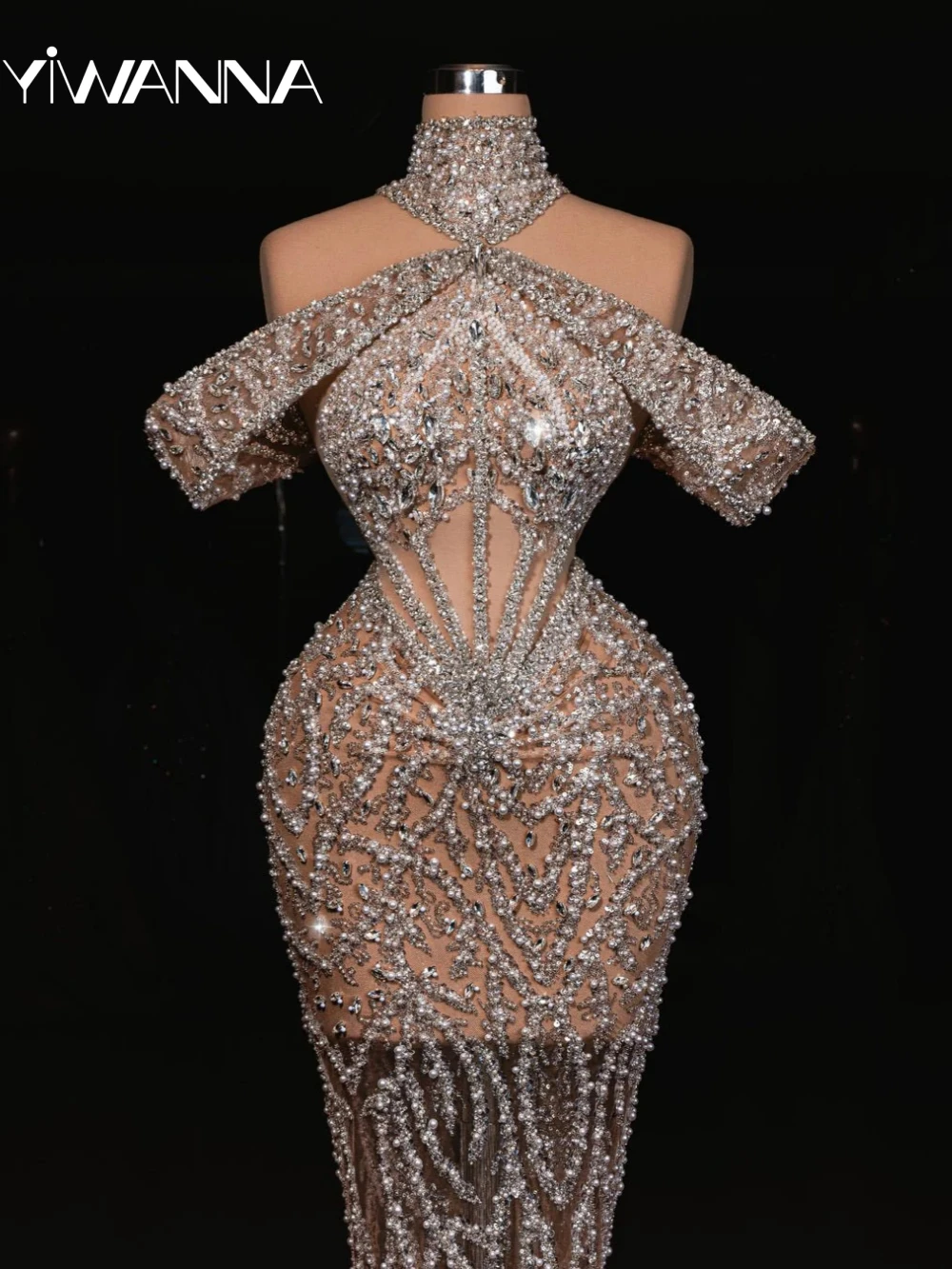 

Embroidery Beaded Lace Straight Long Evening Dress Sexy Illusion Off Shoulder Wedding Party Gown Customized Luxury Prom Dresses