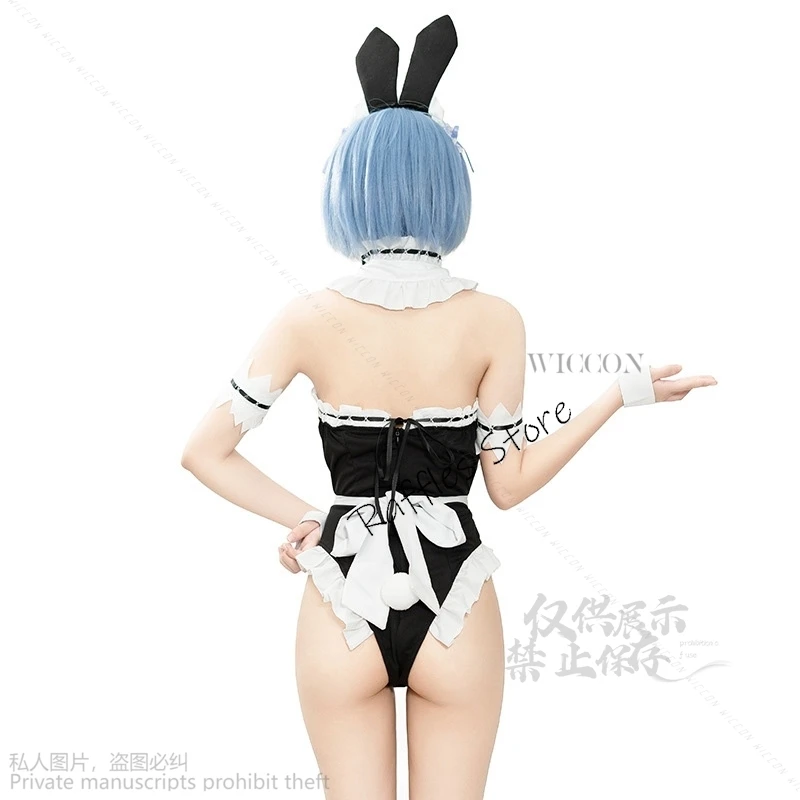 Re Anime Life In A Different World From Zero Rem Cosplay Costume Sexy Dress Wigs Adulta Bunny Girl Maid Outfit Halloweeen Party