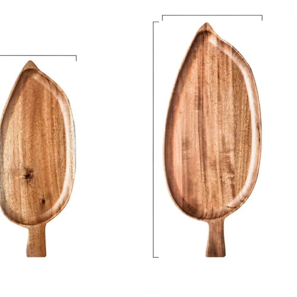 Elegant Acacia Wood Leaf Tray Creative Food Serving Dish For Dessert Sushi Appetizers Aesthetic Home Kitchen Decor