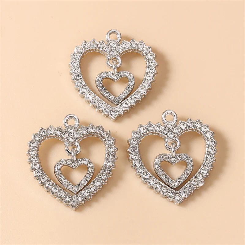 4 Stück 23x24mm Zarte Kristall-Metall-Herzanhänger Passend für Halsketten, Ohrringe, Armbänder, DIY-Bastelzubehör für Schmuckherstellung – Detail 6
