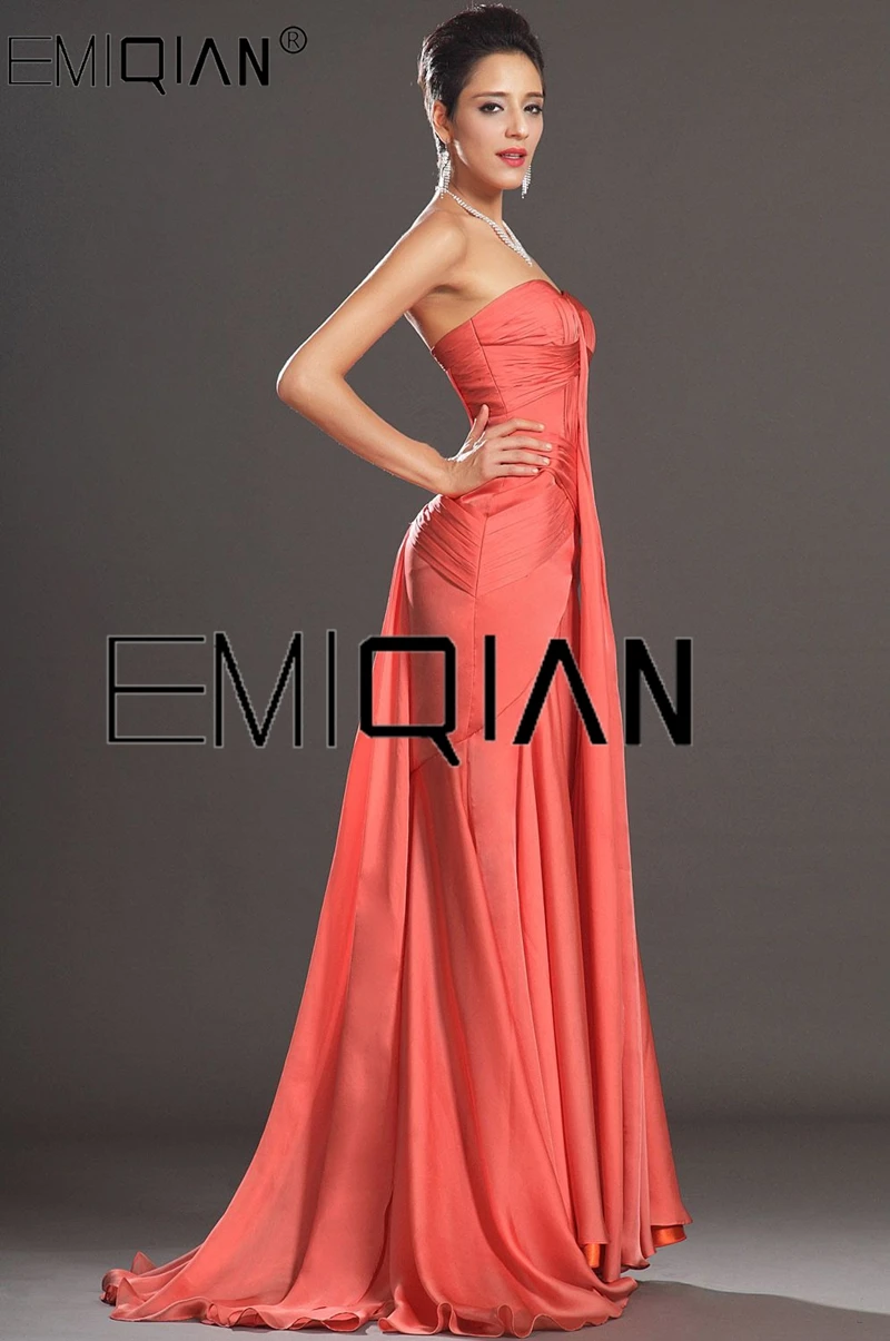 New Arrival Strapless Mermaid Evening Gowns Sweetheart Neckline Orange Chiffon Evening Dress