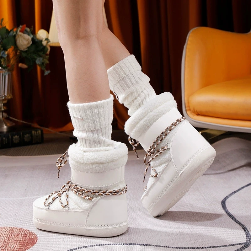 

Newest Snow Boots for Women Fashion Styles Thickened Sponge Sock Covers Waterproof PU Lady Moon Boots Adult Shoes