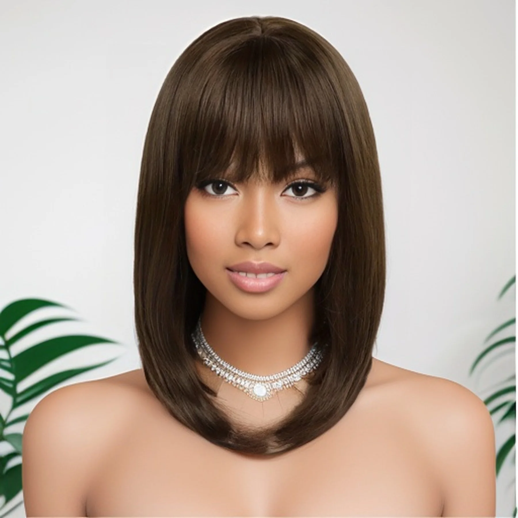 

Натуральный Коричневый Синтетический Короткий Парик для Женщин До Плечей Боб Прямые Мягкие Парики Повседневный Повседневный Стиль Костюм Термостойкий