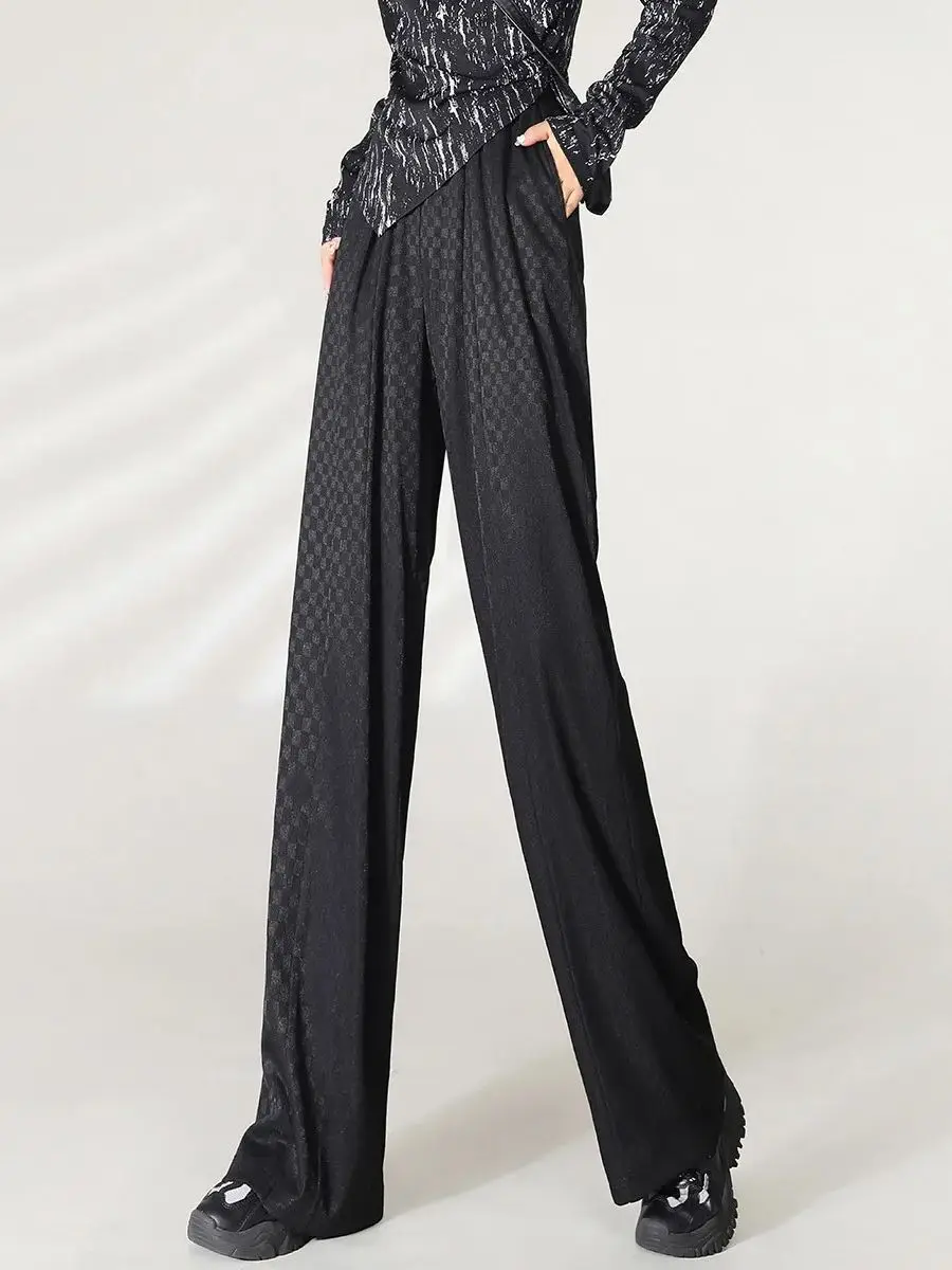 LOUIS YAO Women Pants 2024 New Arrival Fashionable Checkered Wide Leg Pants Loose High-waisted Casual Straight Women Long Pants