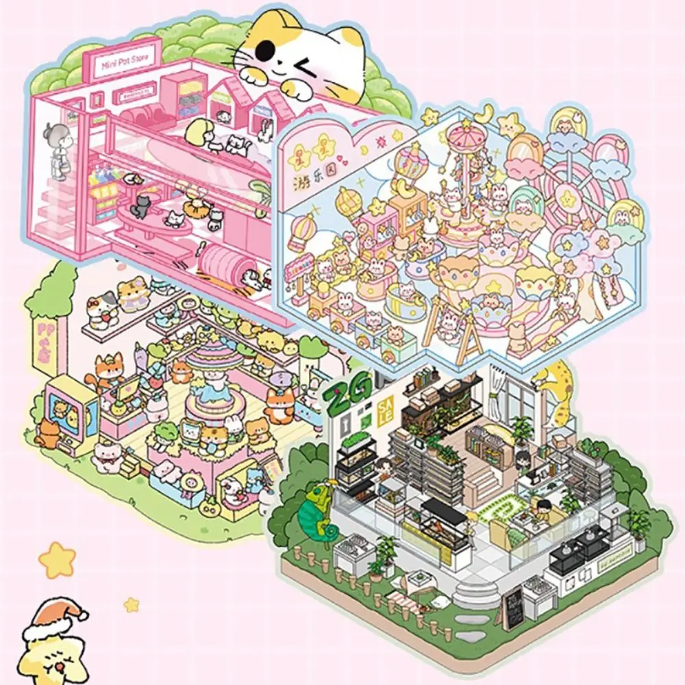 

20-in-1 Miniature Landscape Sticker Collection PET Decompression 3D Landscape Sticker Cartoon DIY Toy Game Stickers Gift