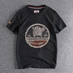 メンズ半袖Tシャツ100%,スカルプリント,ストリートウェア,レトロ,シンプル,コットン,ウォッシュドスポーツトップ,サマーコレクション