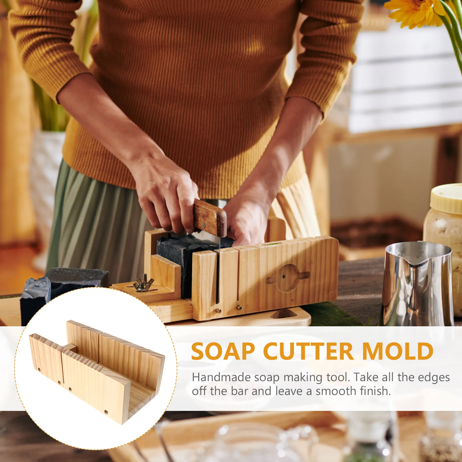 

Handmade Soap Cutter Mold Wood Precision Adjustable Loaf Cutter for DIY Soap Making Smooth Edge Finish Craft Tool with Scale