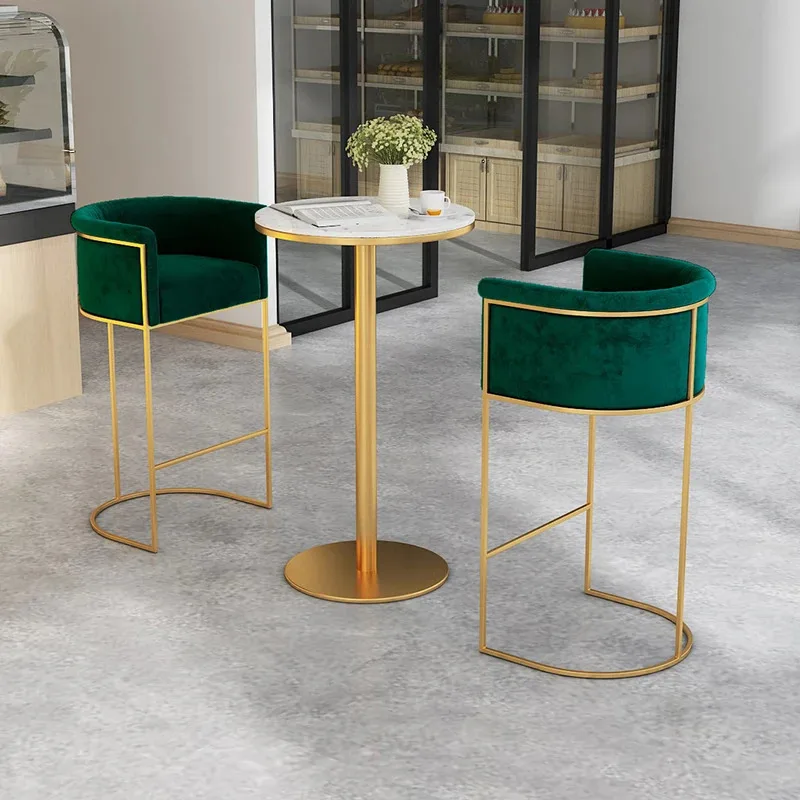 Hoge keukenbarstoelen Fluweel Goud Kruk Moderne luxe ontspannende barstoelen Metalen fauteuil Sedie Scandinavisch meubilair