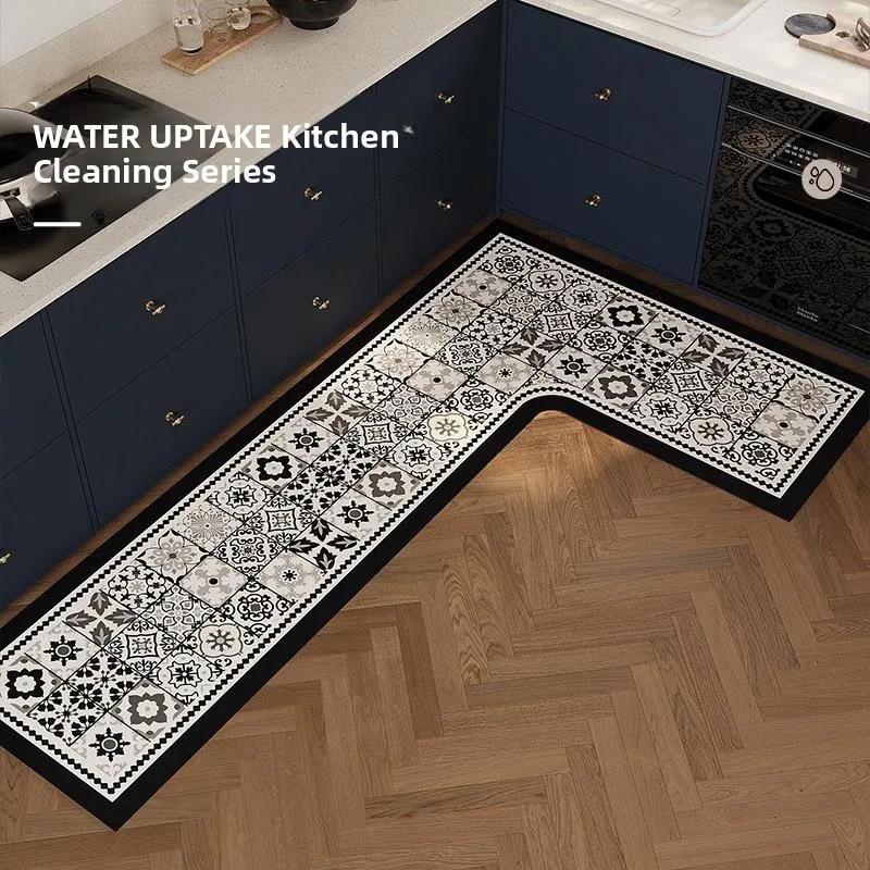 

Kitchen Floor Mat Retro Flower Brick Water Absorbent Quick Dry Non Slip Foot Mat Easy to Maintain Silicon Dinosaur Pattern