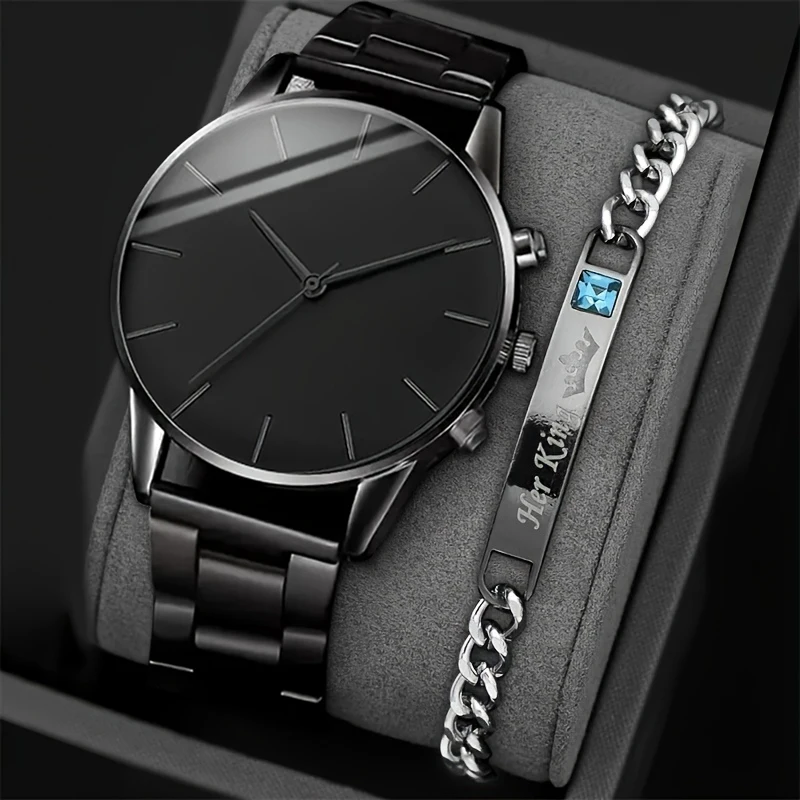 2pcs/set New Men's Cool Blue Dial and Jewelry Set, Precise Timing, Fashionable Men's Gift Watch (No Box)