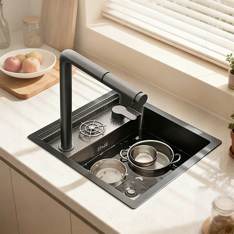 With Lid Mini Hidden Stainless Steel Kitchen Sink Balcony Bar Apartment Small Single Slot Household Save Space Wash Dish Basin