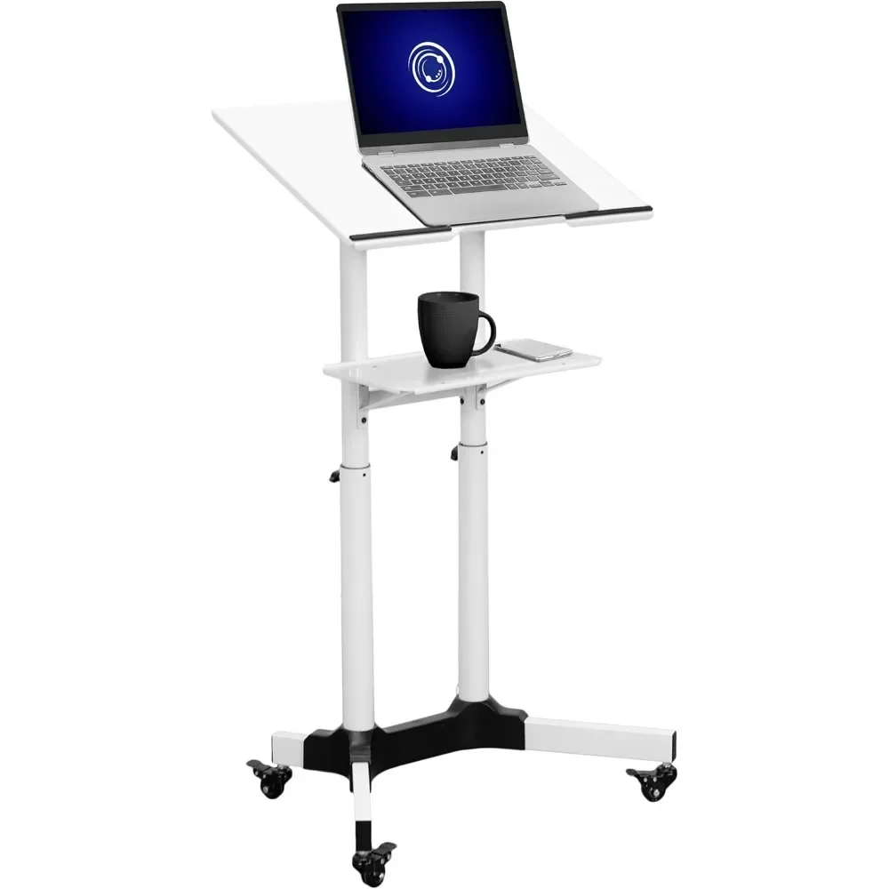 Steel Mobile 24 inch Height Adjustable Multi-Purpose Rolling Podium, Lectern, and Laptop Workstation Desk with Storage