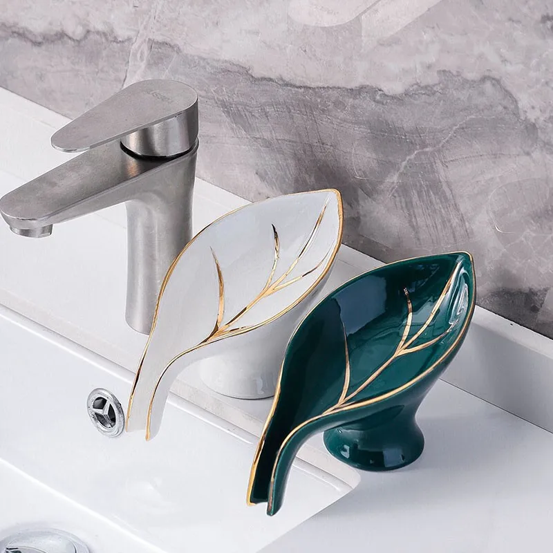 

Light Luxury Style Ceramic Soap Box Drain Soap Box Storage Shelf Household Soap Dish Tray Creative No Punching