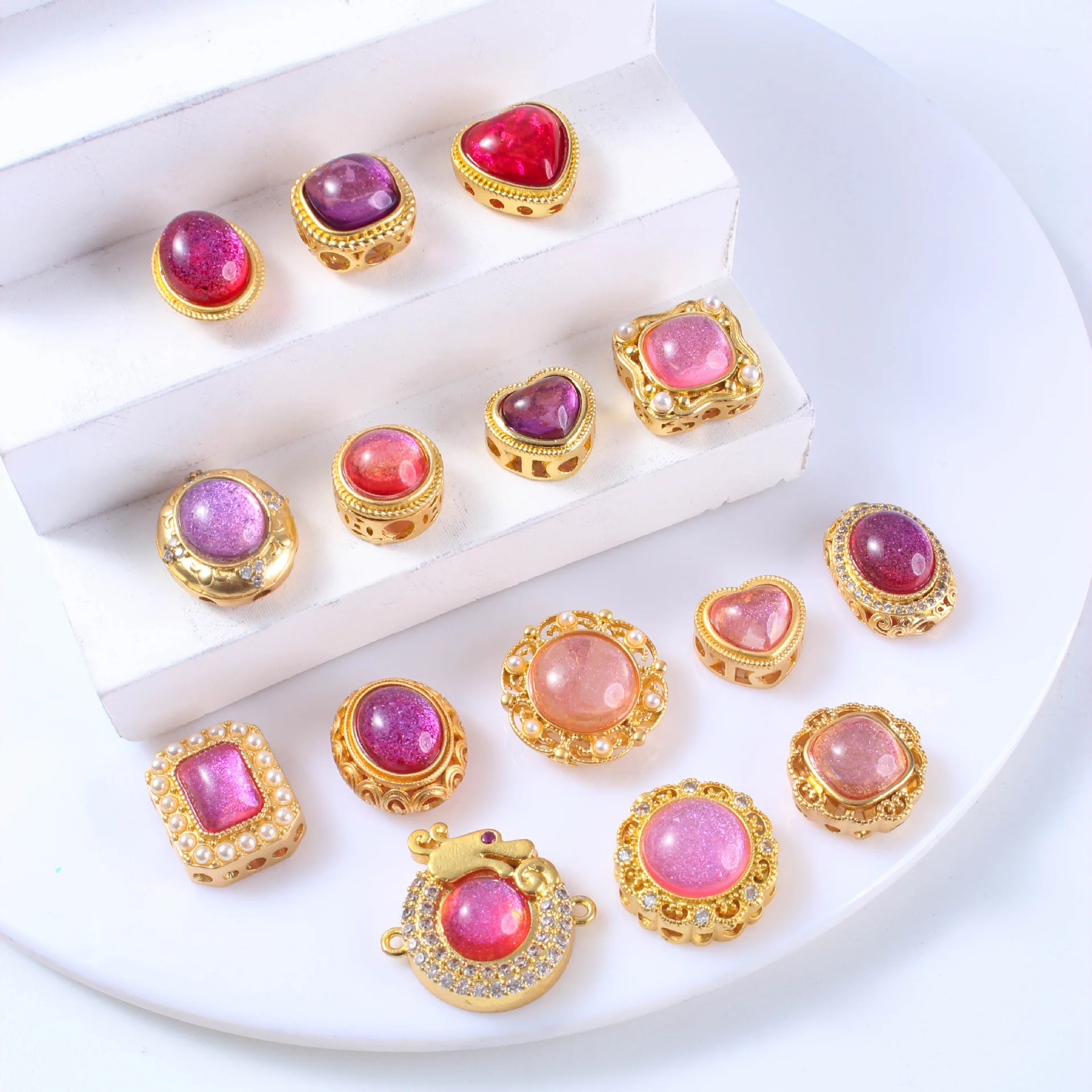 8pcs Copper Gold-plated Colored Treasure Amethyst Multi-pass Beads DIY Necklace Bracelet Jewelry Accessories Beading Materials