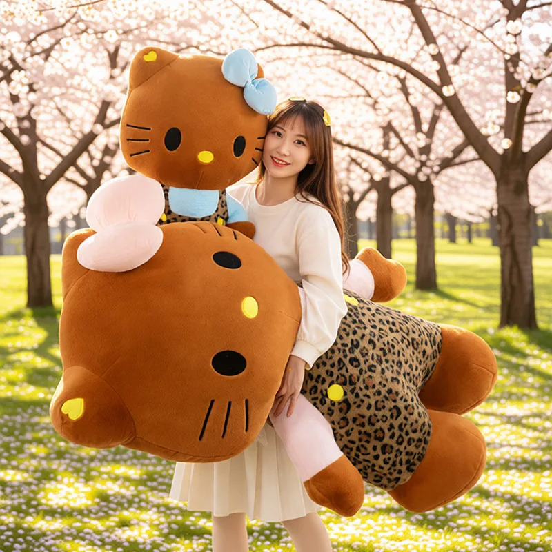 40CM Anime Hello Kitty Black Leather Leopard Print Series Plush Dolls PP Cotton Stuffed Pillow Kawaii Sofa Cushion Holiday Gift