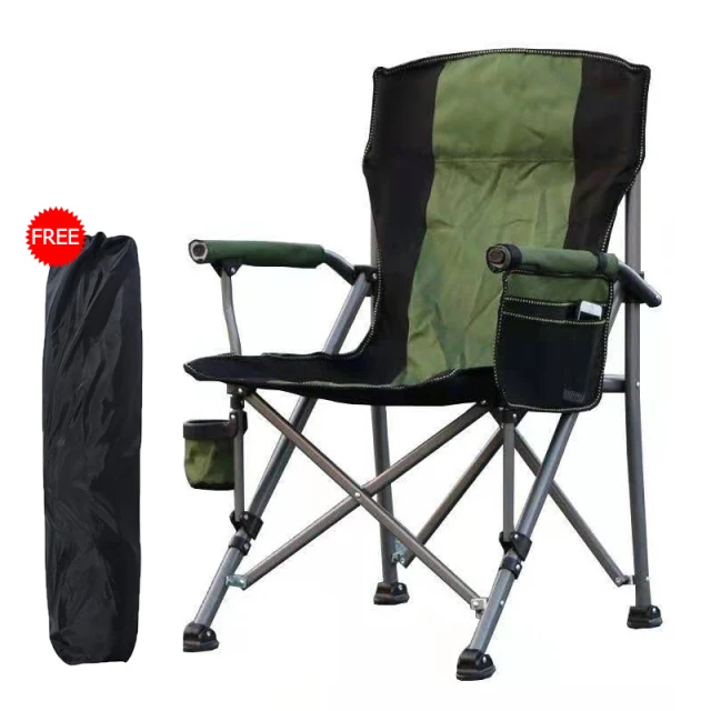 Outdoor Portable Metal Camping Chair Folding Stool Large Beach Chairs with Cup Holder Outdoor Carry Bag
