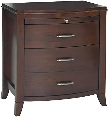 Solid Wood Nightstand 3 Drawer with Charging Station Brighton Cinnamon Satin Nickel Drawer Pulls Add A Contemporary Touch