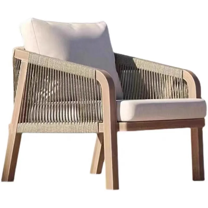 Weatherproof Rattan Outdoor Sofa Set Aluminum / Teak Wood Frame Patio Furniture With Removable Cushion For Backyard Garden Villa