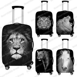 Housse de bagage à motif d'animaux, noir et blanc, motif Lions, tigres, chevaux, couvre-valise de 18 à 32 pouces, housse de chariot de voyage à haute élasticité