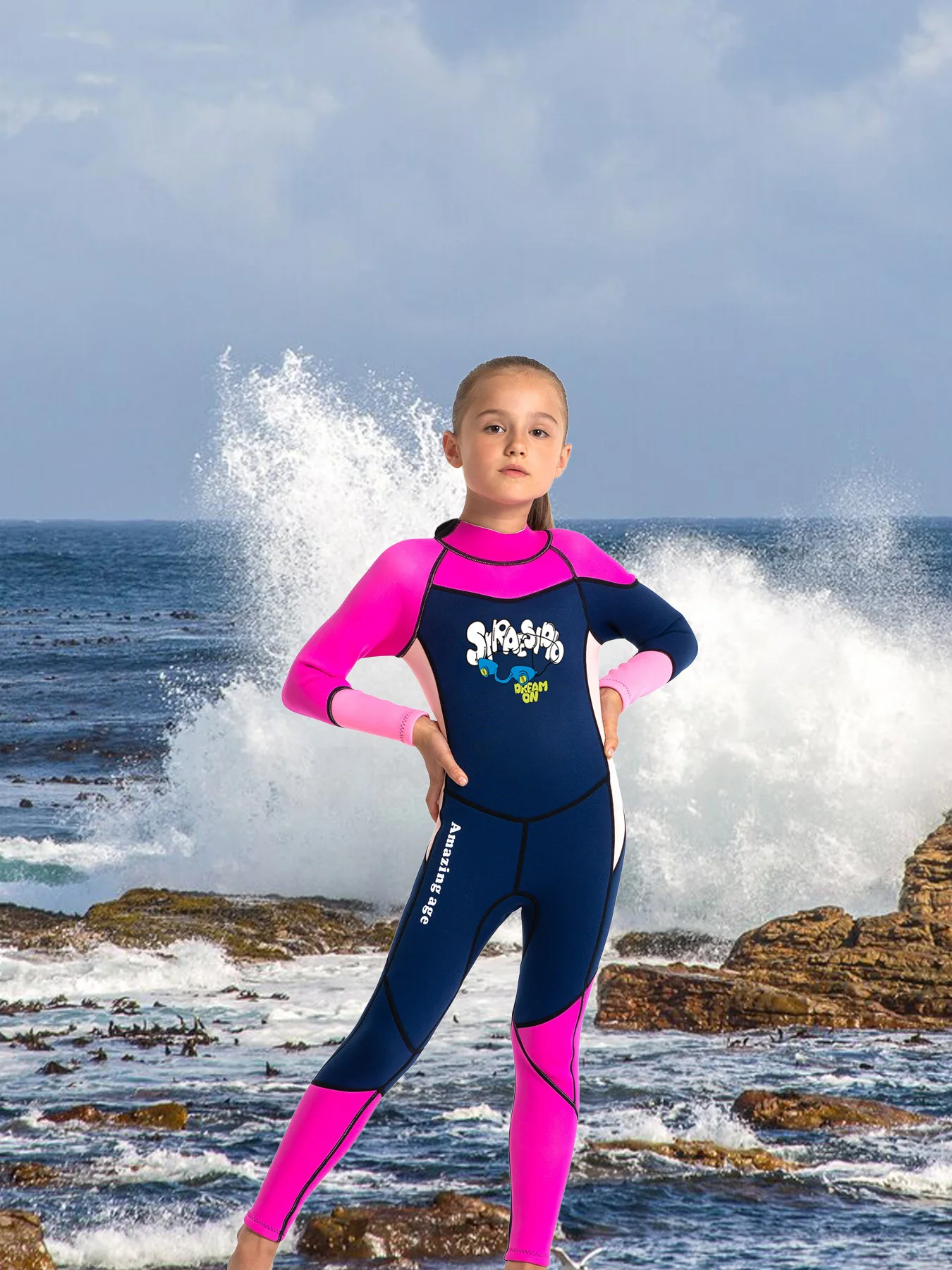 

Гидрокостюм из неопрена 2,5 мм для мальчиков и девочек, цельный, с длинными рукавами, термозащитный, с УФ-защитой, для серфинга и дайвинга