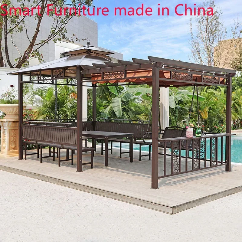 Outdoor new Chinese style large flower  gazebo grape trellis tent terrace outdoor courtyard garden awning wooden house pavilion