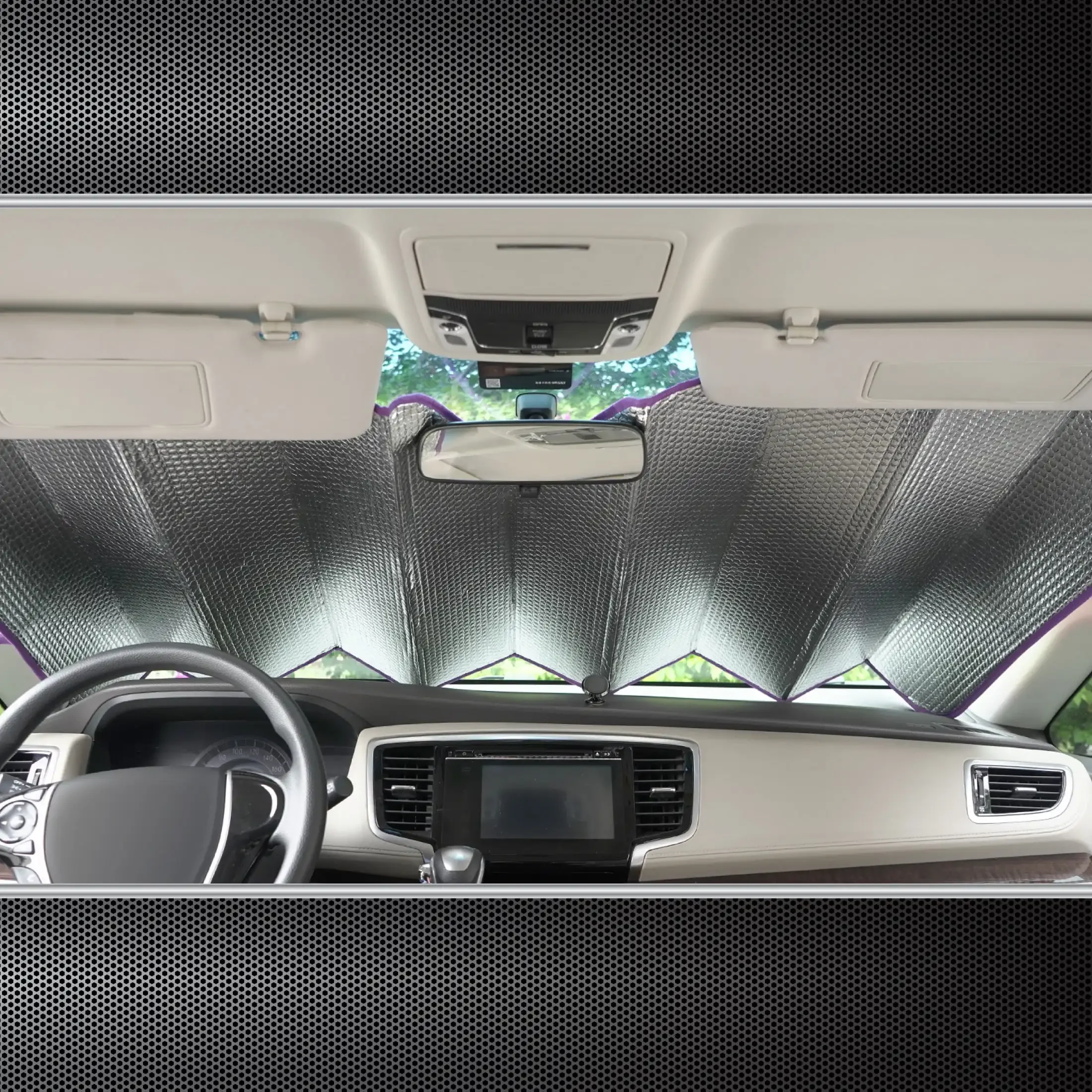 バタフライカーサンシェード 女性用 63インチx28.5インチ アコーディオンフォールド UVヒートブロッカー 花柄 フロントガラスプロテクター ガーデンテーマ