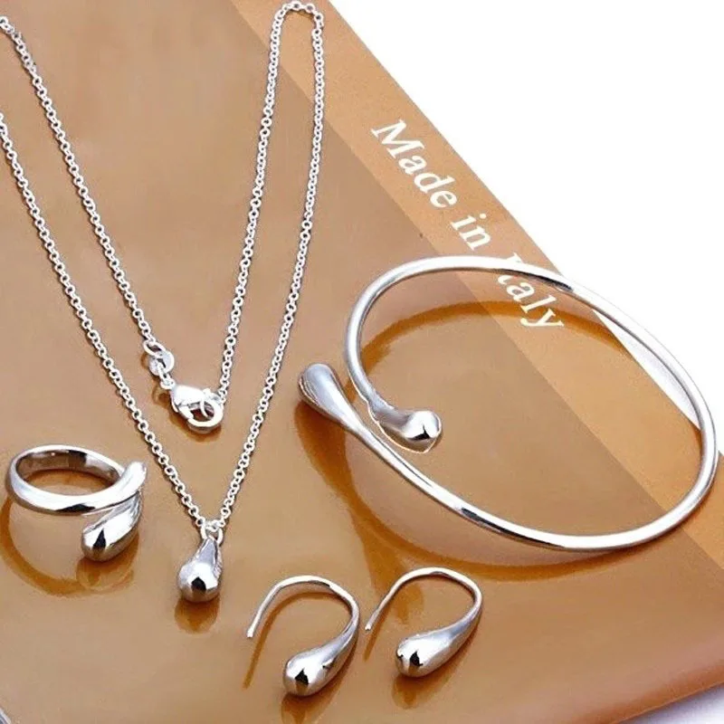 Classic Love Wedding Jewelry Set Women Water Drop Earrings Necklace Bracelet Ring Necklace 4 Piece Set Birthday Ladies Gift Set