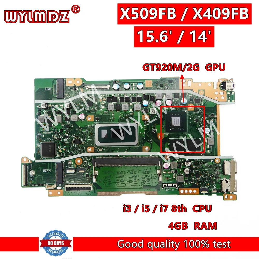 X509FB GT920M I3/i5/i7-8th CPU 4GB RAM Laptop Motherboard For Asus X509FL X409FL X409F X509FJ X509F F409F F509F Y5200F Mainboard