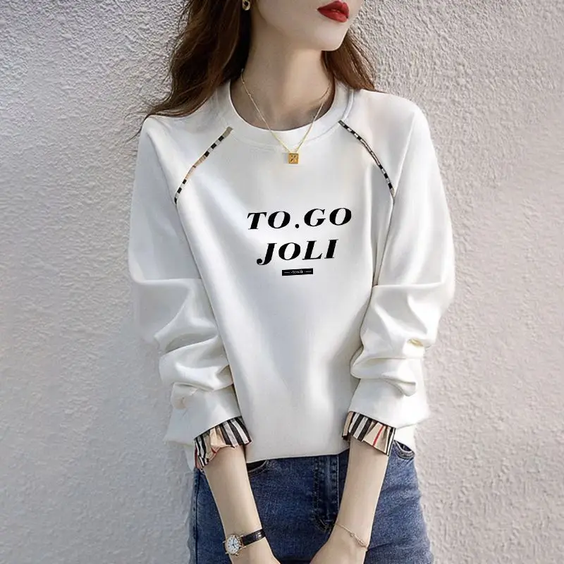 Women\'s Autumn Fashion Simplicity Letter Printing O-neck Long Sleeve Sweatshirts Women Clothes Casual All-match Loose Tops