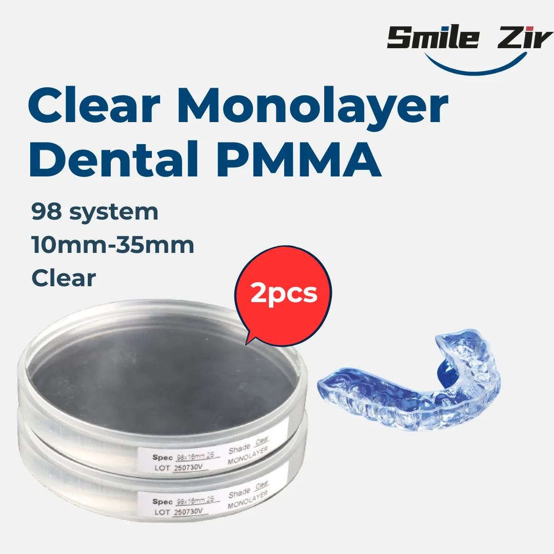 2 Stück Dental Monolayer Clear PMMA Disc CAD/CAM Dentallabor 98mm Klarer PMMA Fräsblock 10-25mm Transluzenter Mono PMMA Block