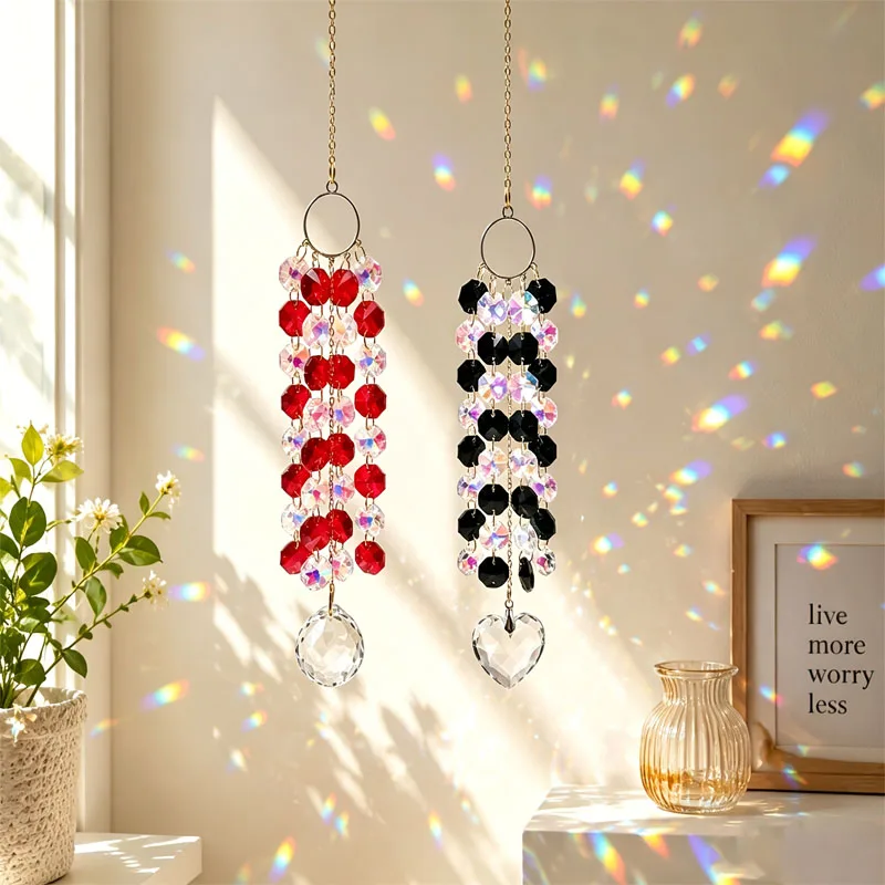 Crystal Suncatcher Faceted Suncatcher with Metal Chain Prism Ornament Rainbow Maker Sun Catcher Sparkling for Window, Sunroom