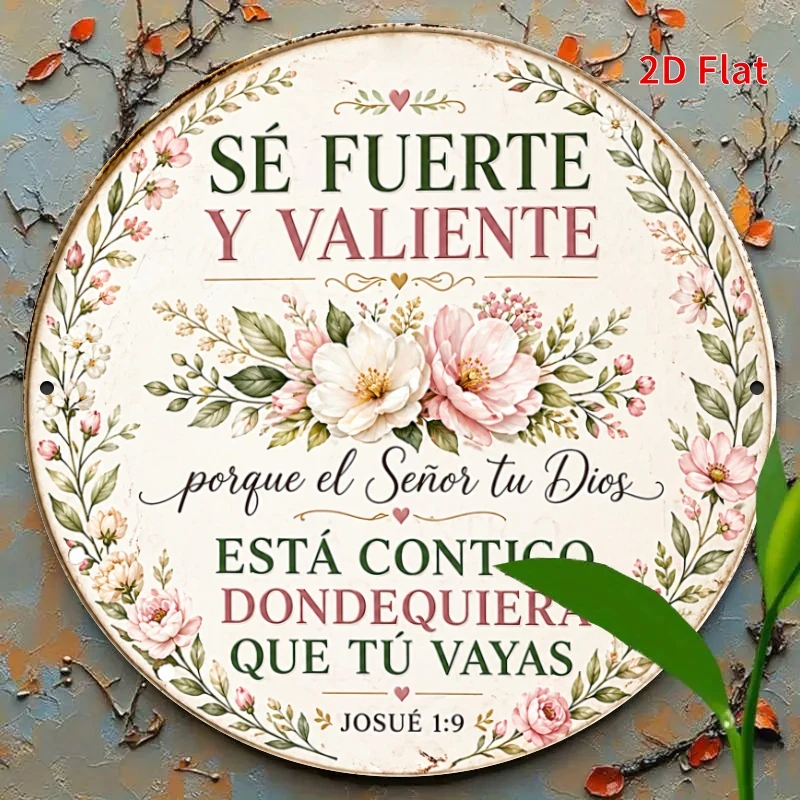 2D Flat - Decorative Sign 2D Flat - - [2Dflat], 1pc 7.87X7.87inch - Be Strong And Courageous Joshua 1:9 Spanish Christian Sign