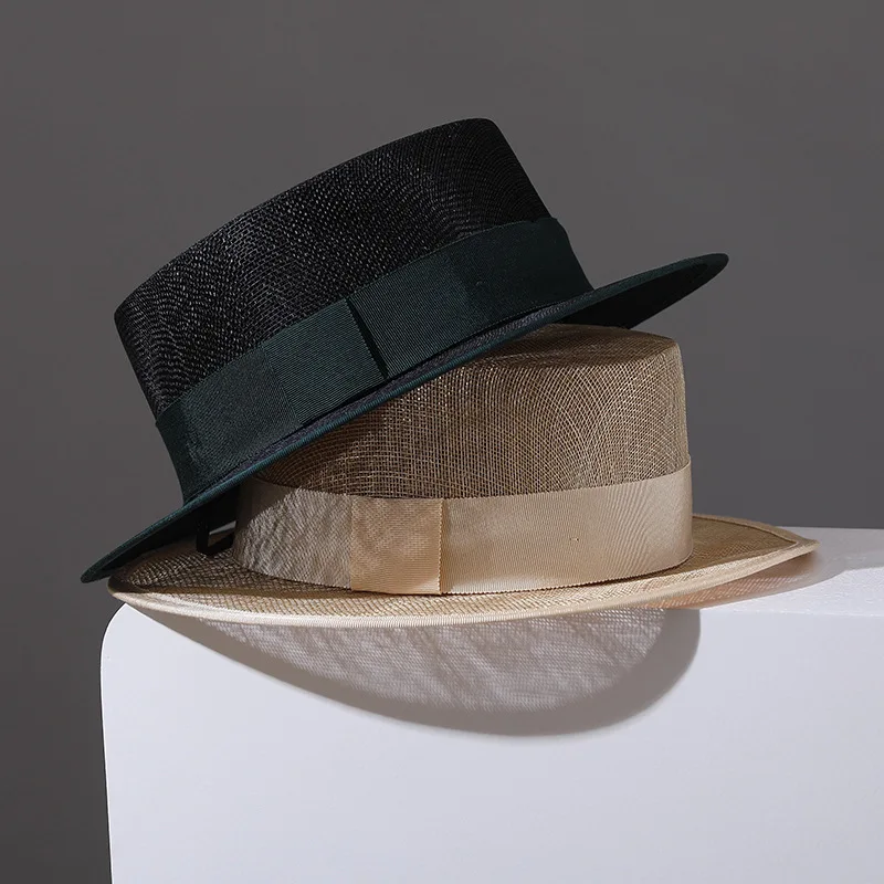 NEW Designer High-quality Customized Version Black Natural Sisal Flat Topped Straw Hat Ladies and Men's Summer Sun Cap