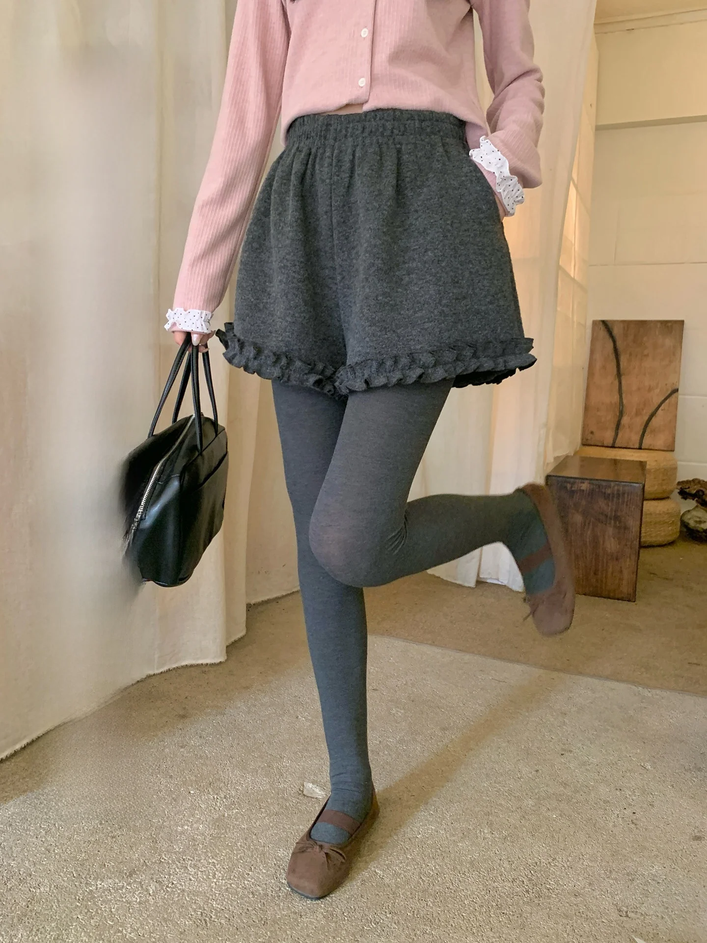 

Sweet Knitted High Waist orts Women's Faion Spring 2026 Cheese Bunny Wide Leg Pants with Lace Casual High Elastici