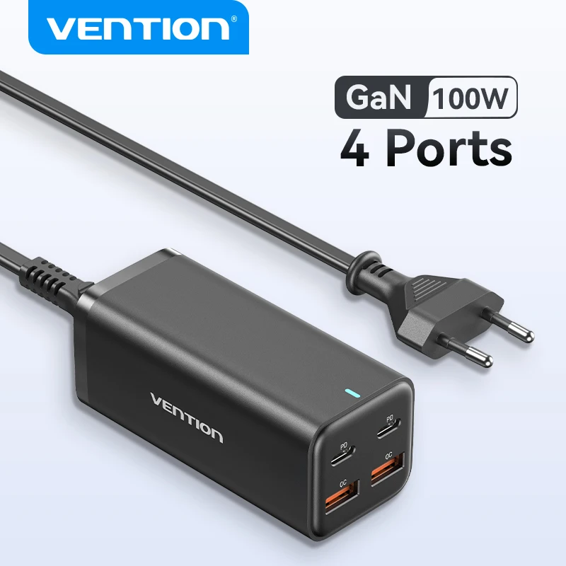 Vention 100W Desktop Charger GaN Laptop Fast PD Charger Adapter For iPhone 14 13 12 Pro Max Xiaomi Samsung Macbook Phone Charger