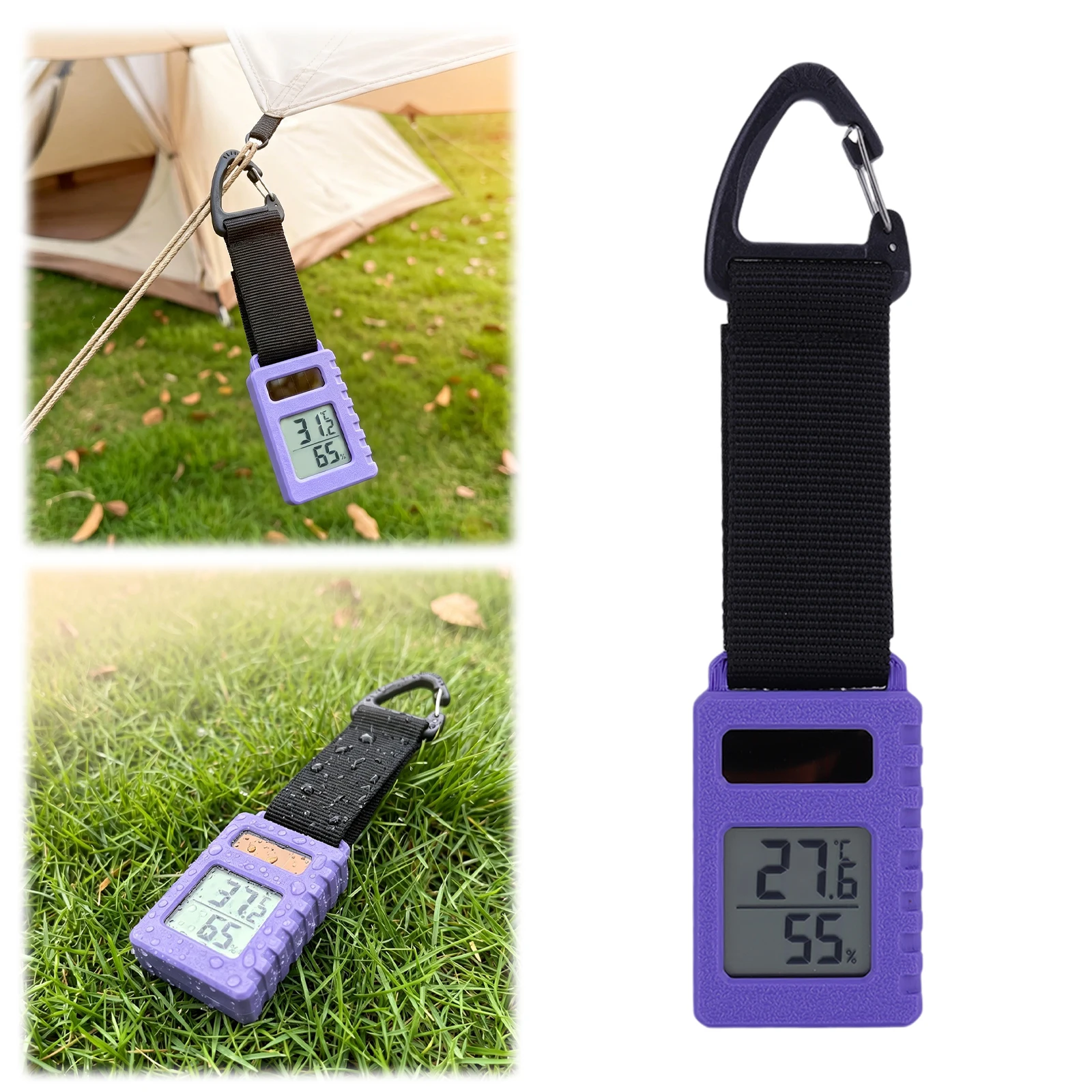 3D Printed Solar Temp Humidity Meter Solar + Button Cell CR032 Multi-Purpose Temperature Monitor Mountaineering Pendant Keychain