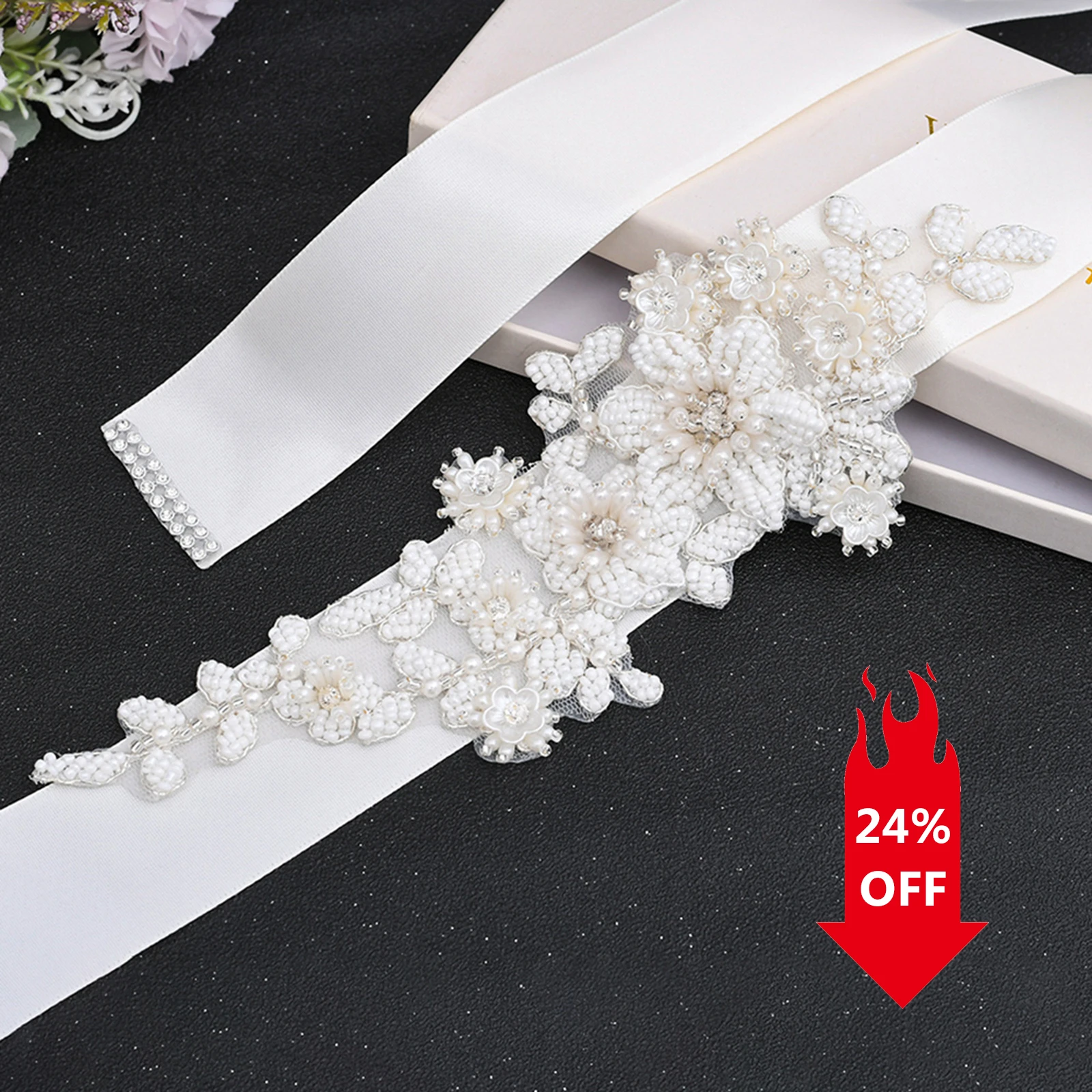 Ceinture florale ivoire avec perles pour mariage, pour femmes, avec appliques, fine, accessoires de mariée, ceinture formelle