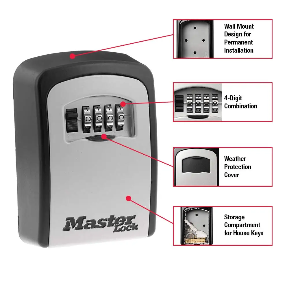 Caixa De Armazenamento Master Lock Key, Montagem Na Parede, Exterior, Casa Chaves, Cofre com Fechadura Combinada, 5 Key Capacity, 5401EC