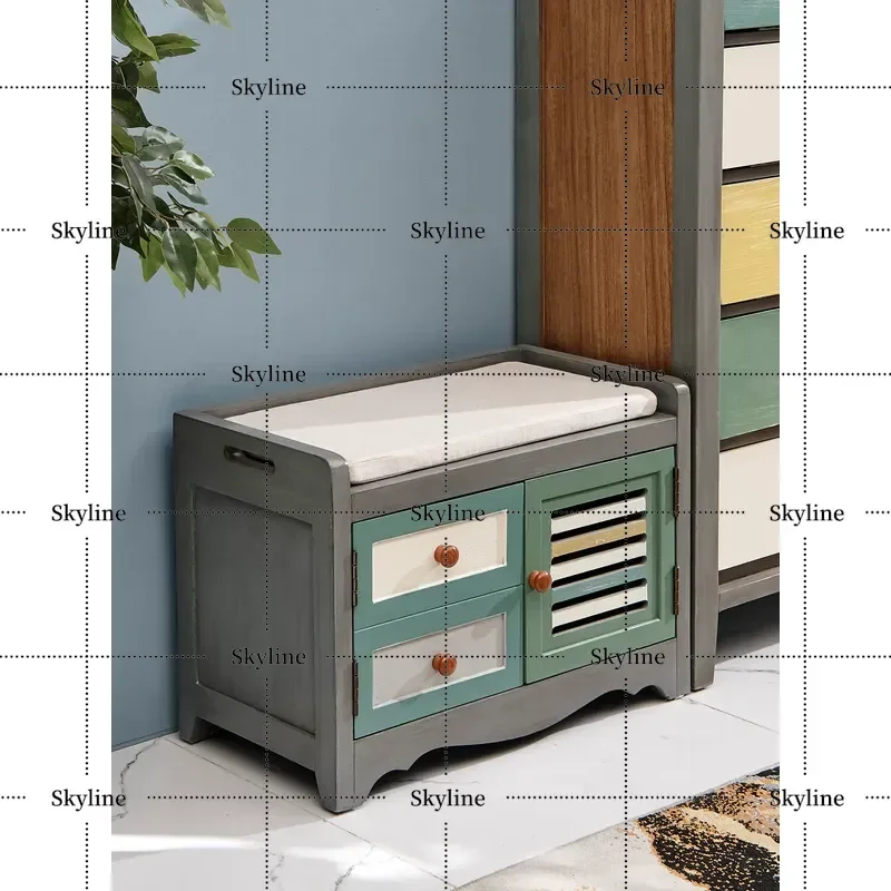 for American Old Shoe Changing Stool European Door Storage Bench Sofa Entryway Organizer Multi-functional Rectangular Seat