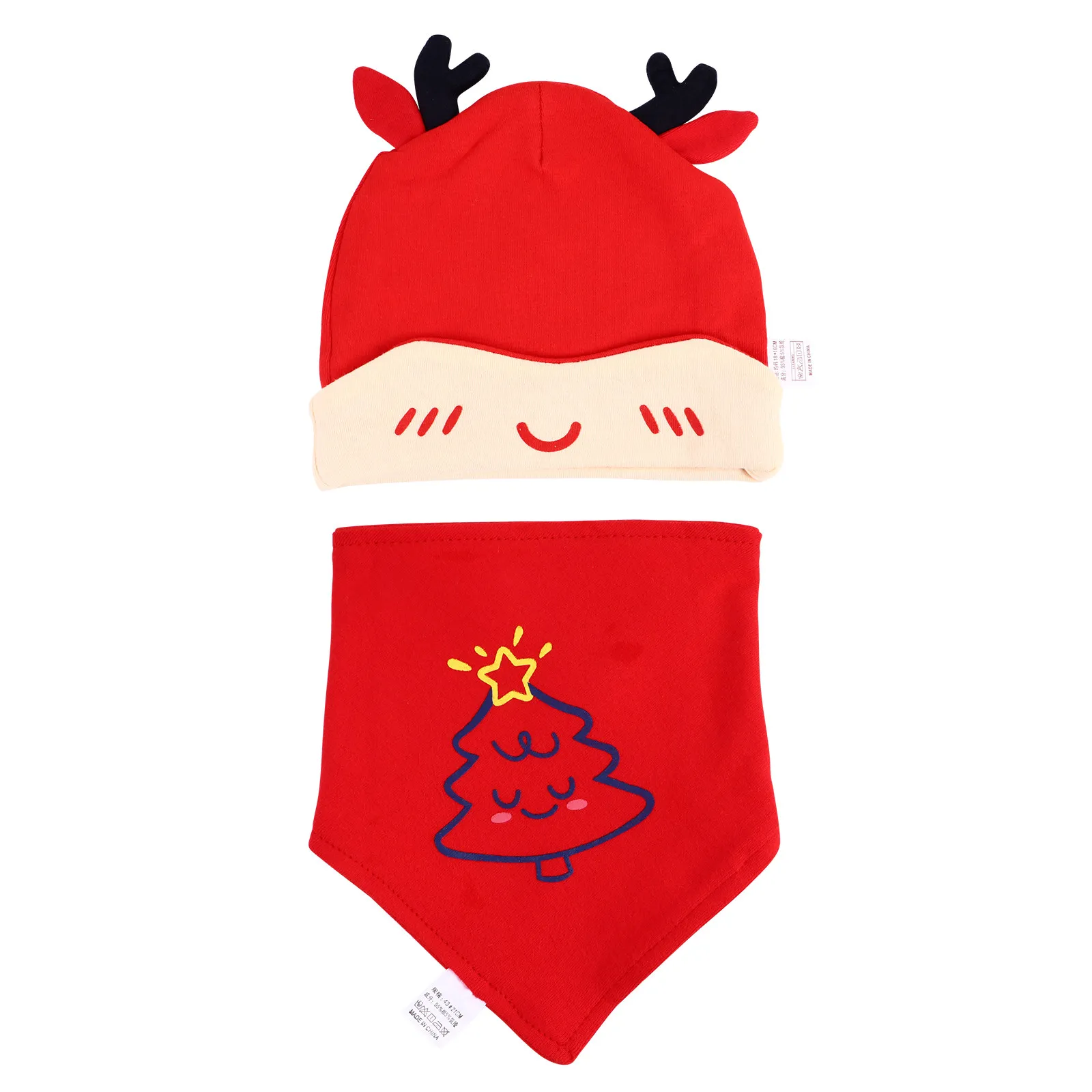 

1Set Baby Christmas Deer Beanie Hat Soft Comfortable Triangular Binder Infant Warm Cap for All Seasons Birthday Photography Gift