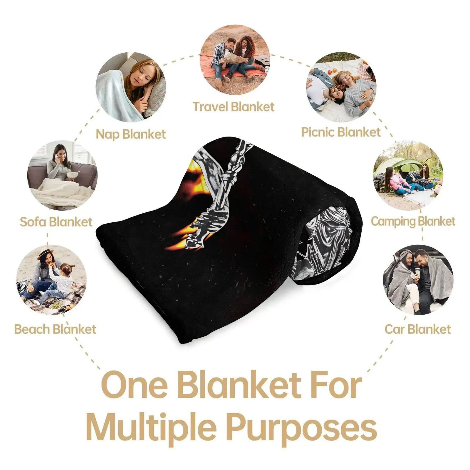 Lady Justice Themis Statue Print Flannel Throw Blanket Dark Vintage Fire Scales of Justice Lawyer Motivational Fleece Blanket