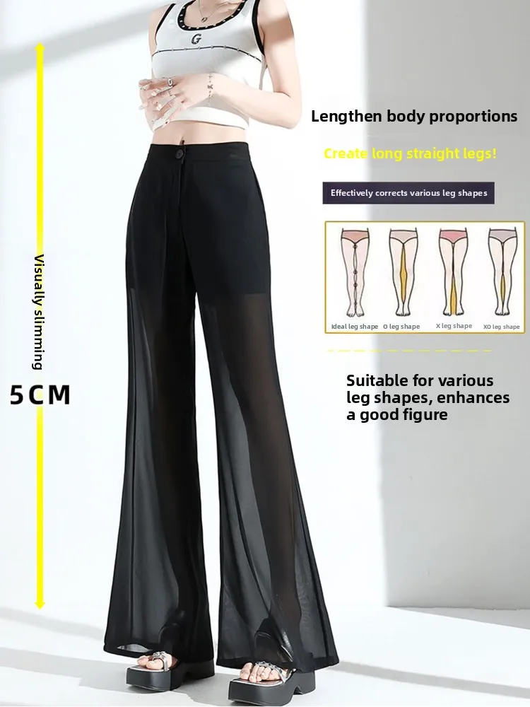 Pantaloni da abito in chiffon di seta di ghiaccio a vita alta a gamba larga sottili pantaloni casual lunghi fino al pavimento per le donne estate comoda vestibilità ampia