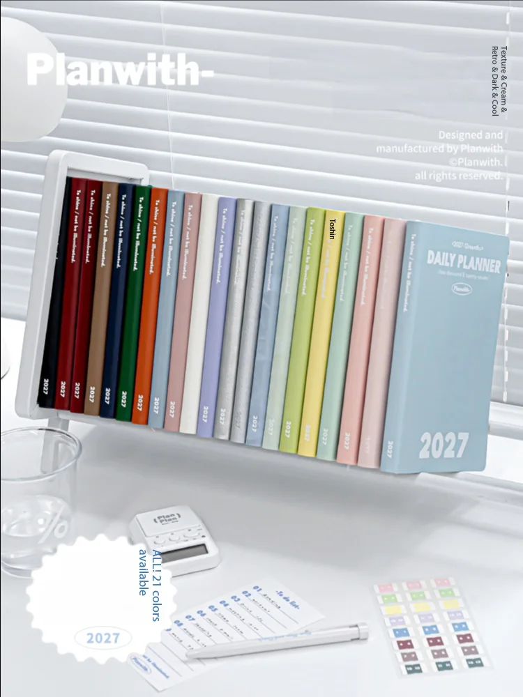 Planwith 2027 12-Month Daily Planner A6 Compact Weekly Agenda 8 Grid Hardcover Yearly Goal Tracker Lunar Calendar Notebook Diary