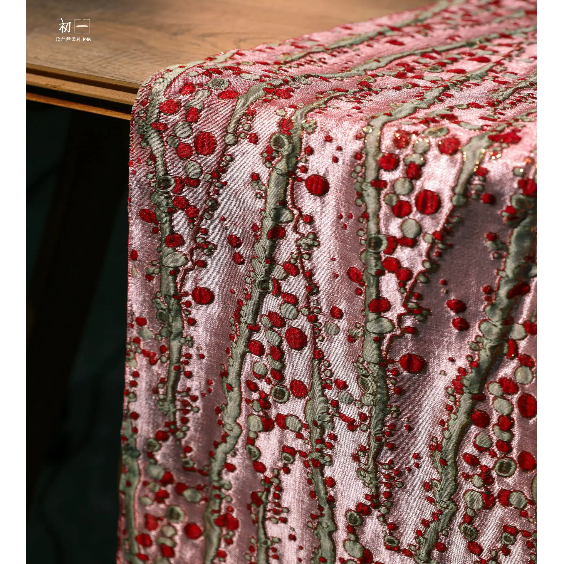 Three-Dimensional Particles Rouge Red Green Jade Jacquard Fabric Retro  Heavy Industry Texture DIY Clothing Designer