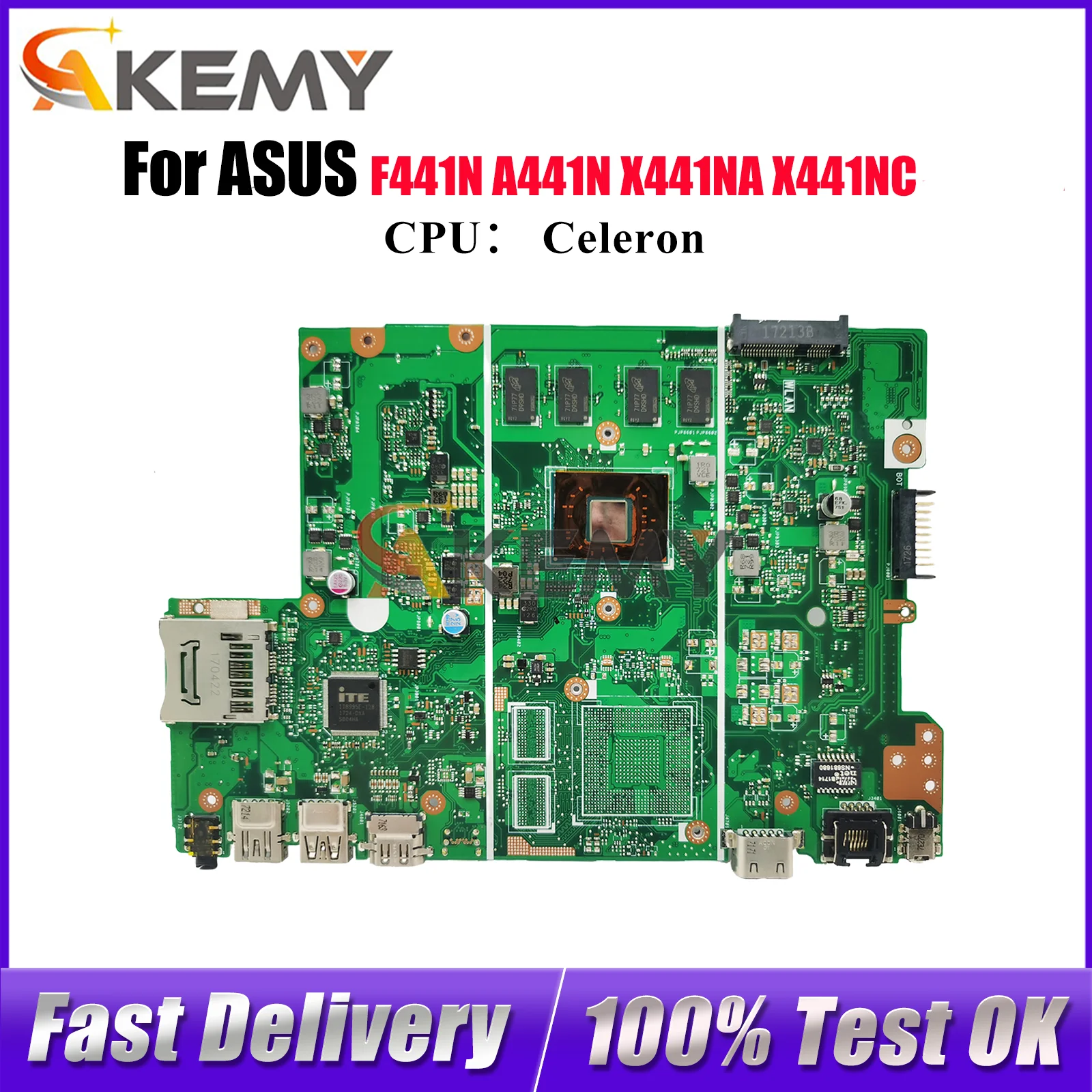 

X441NA Laptop Motherboard For ASUS VivoBook X441N F441N X441NA A441N X441NC Mainboard With Celeron CPU 100% tests OK fast ship